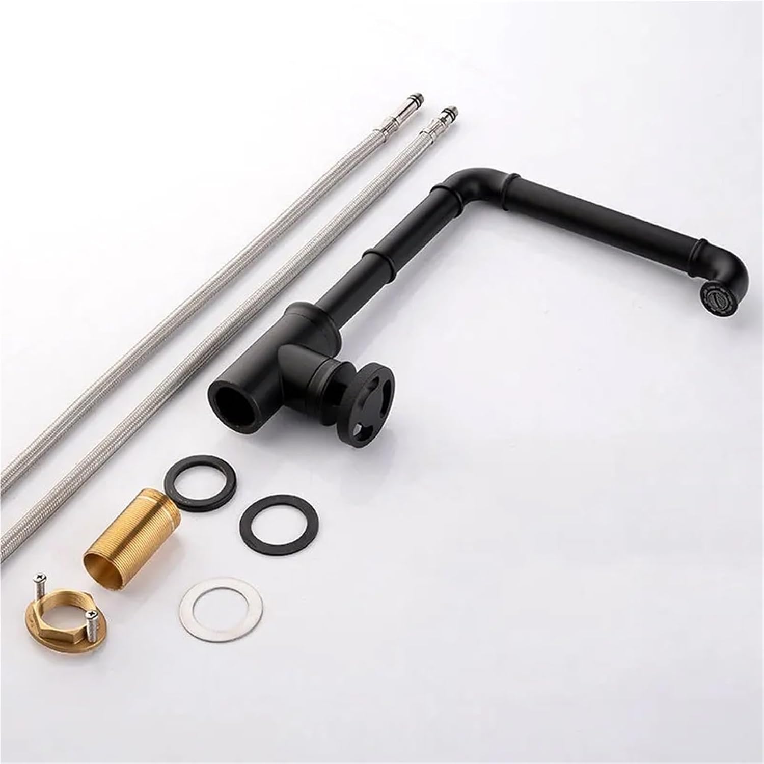Kitchen Faucets Retro Industrial Style Brass Crane Bathroom Faucets 360 Rotate Hot and Cold Water Mixer Tap(Black)