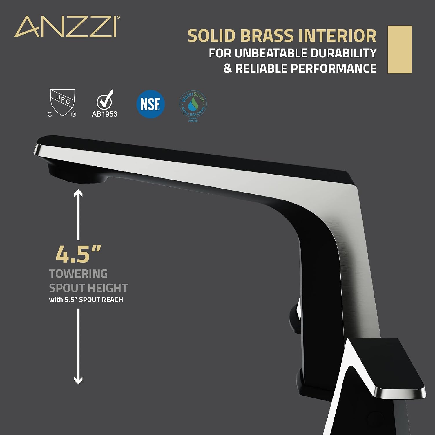 ANZZI Bathroom Faucet, Two Handle, Three Hole Bathroom Sink Faucet, RV Faucet, Vanity Faucet, Two Tone 8in Widespread Faucet, Matte Black & Brushed Nickel Faucet and Pop-up Drain (L-AZ905MB-BN)