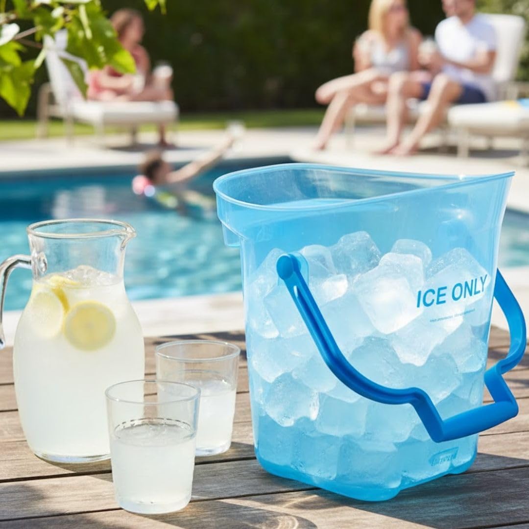 Soro Essentials- 6 Gallon Light Duty Ice Tote Bucket Blue Color Polypropylene- Commercial Ice Bucket for Parties Ice Pail with Handle Comfortable Carry Handle Great for Home Bar Chilling
