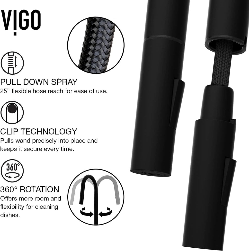 VIGO Greenwich 18'' H Single Handle Pull-Down Sprayer Kitchen Faucet in Matte Black-VG02029MB
