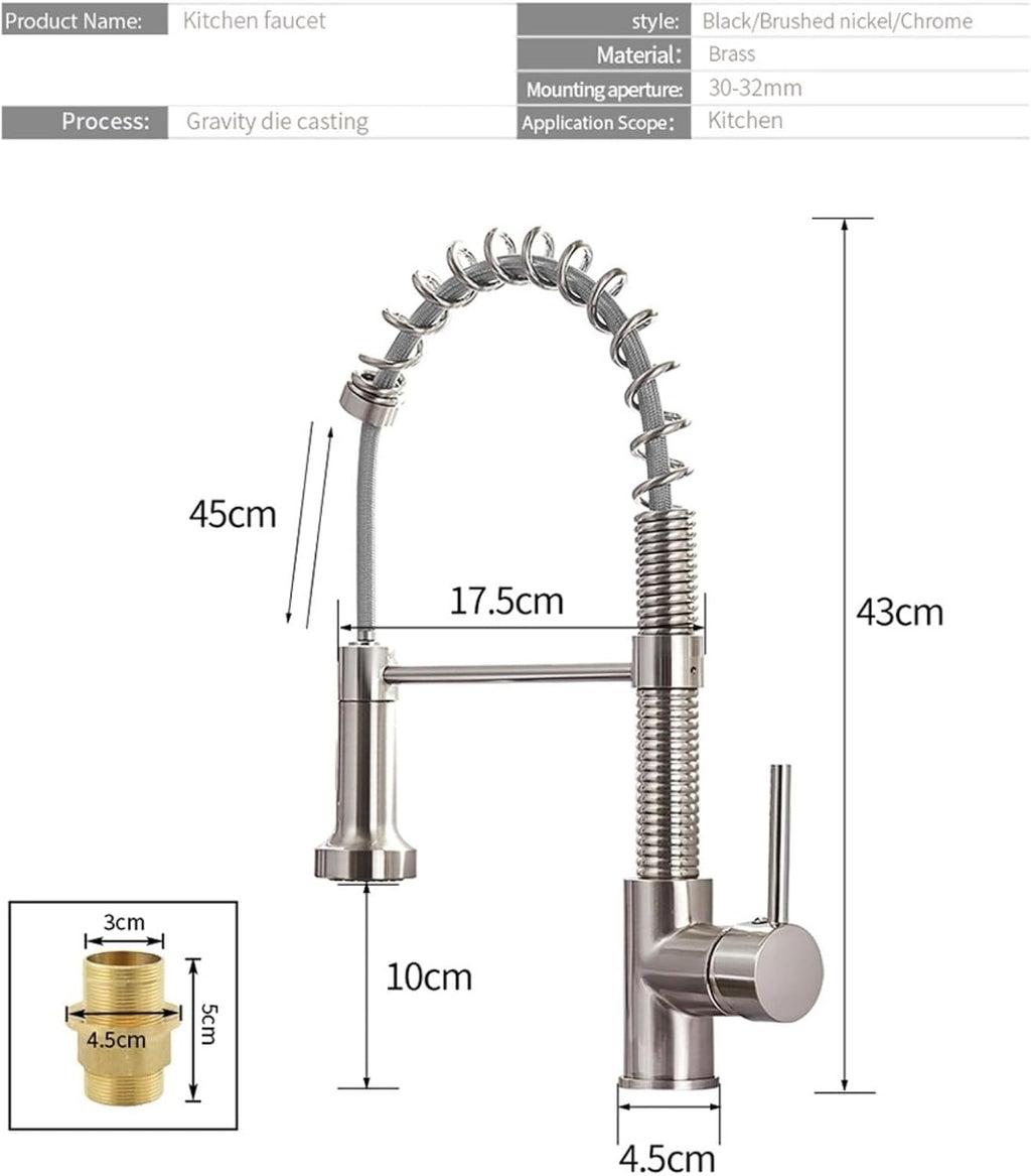 Brass Kitchen Faucet with Pull-Out Spring Spout-Single Lever Hot and Cold Water Mixer Tap(Black)