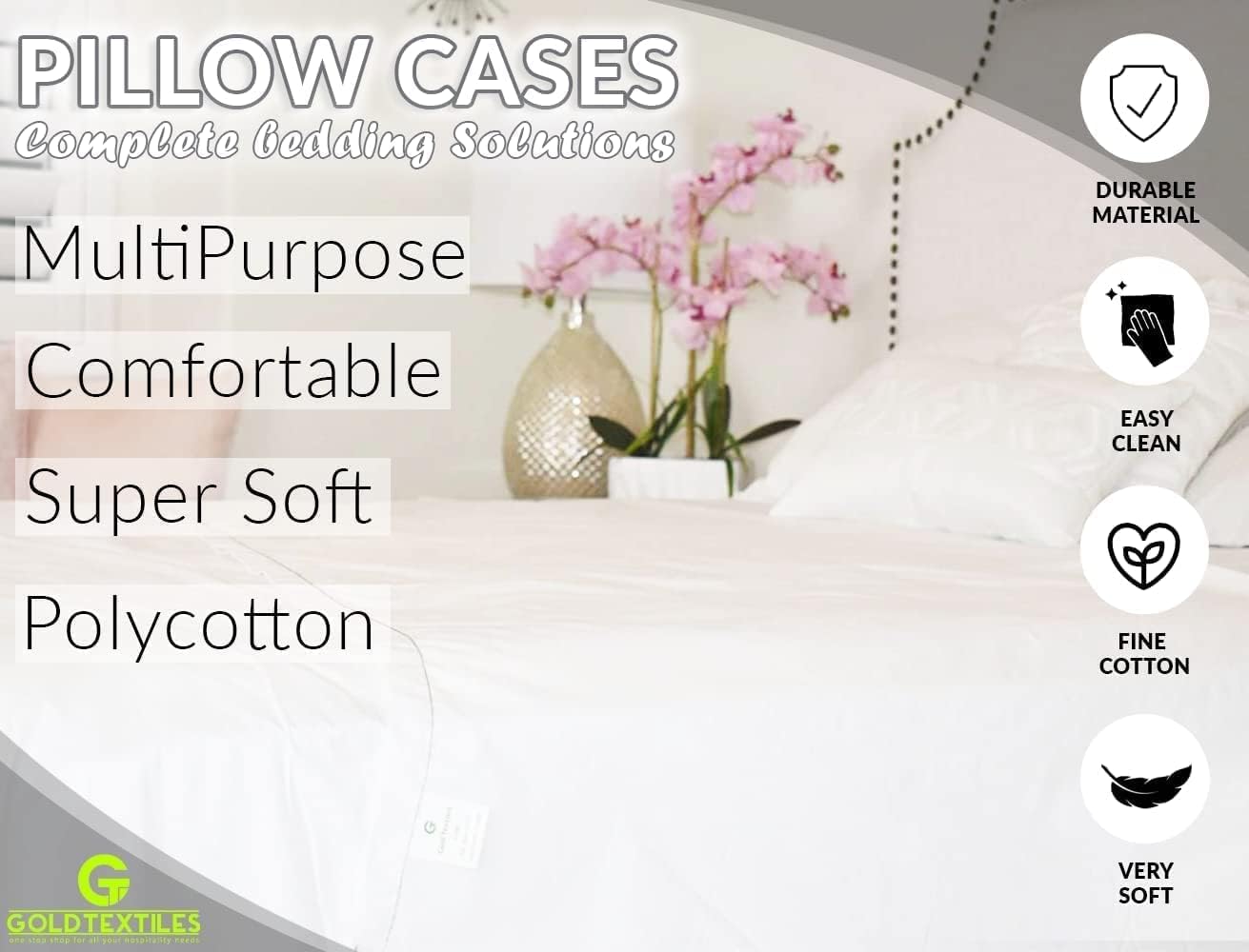 GOLD TEXTILES Bulk Pack of 72 Egyptian Cotton Standard/Queen Size Pillowcases, White T300-22'x32' (Fits up-to 20' X30' Pillow)- Ideal for use Hotels, Hospitals, School Hostel (Pillowcases - 72 Pack)