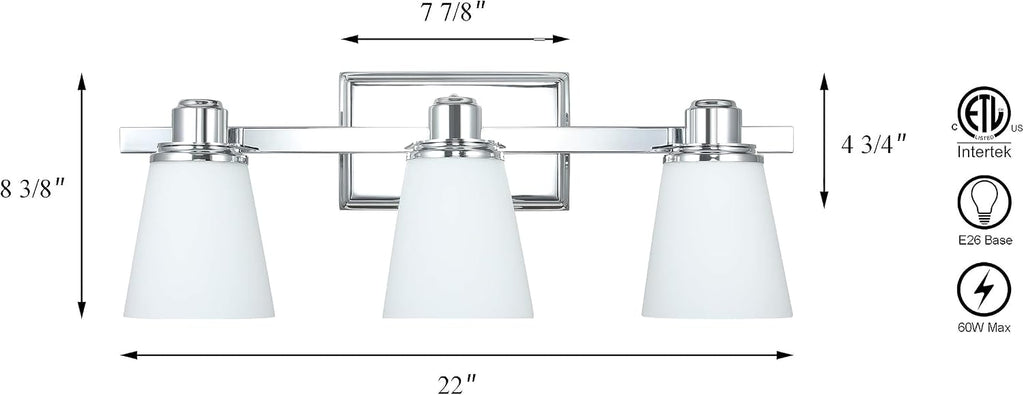 XiNBEi Lighting Opal Glass Bathroom Vanity Light Over Mirror, 3 Light Chrome Bathroom Light Fixtures with White Glass, Modern Vanity Lighting Wall Mount Fixture XB-W220-3-CH