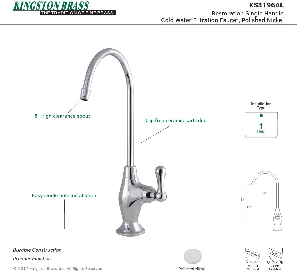 Kingston Brass KS3196AL 1/4 Turn Water Filtration Faucet, Polished Nickel