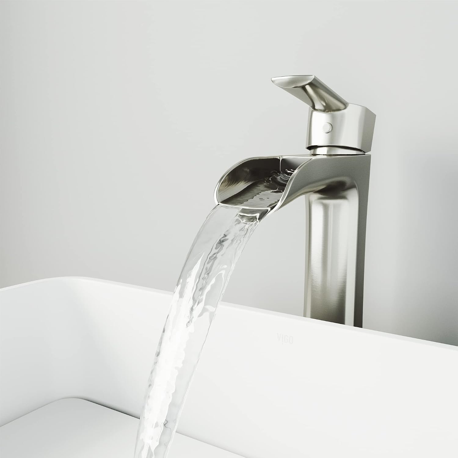 VIGO Niko Waterfall Single-Handle Single-Hole Mount Vessel Bathroom Sink Faucet, 11-Inch, Brushed Nickel, Modern Design, Solid Brass, 1.2 GPM WaterSense & Ceramic Disc Valve - VG03024BN