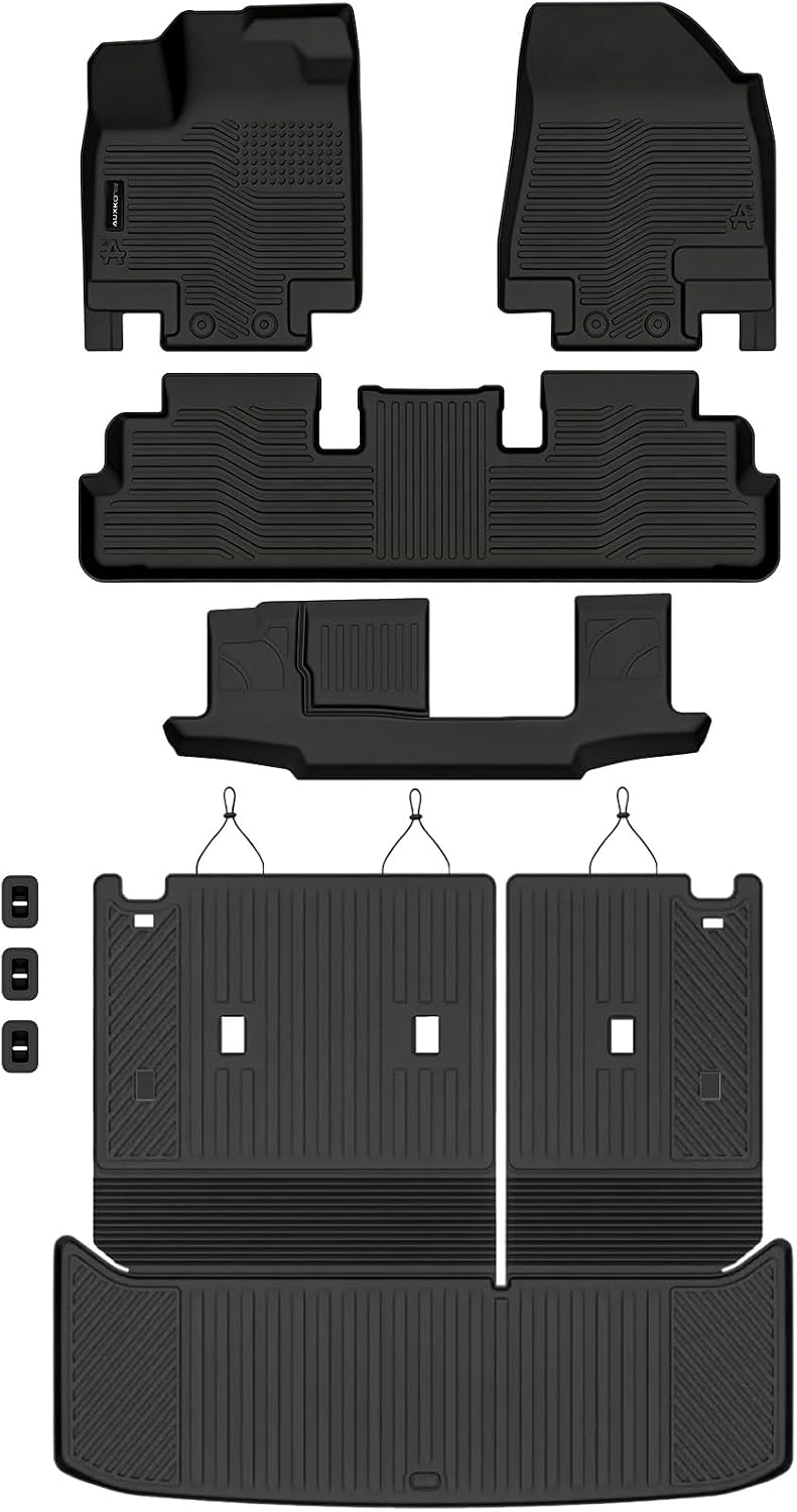 Auxko All Weather Floor Mats Cargo Mat with Backrest Mat for Nissan Pathfinder 2022-2025 2026 TPE Liners Accessories Guard Odorless Anti-Slip Floor & Trunk Liner with Back Seat Protectors