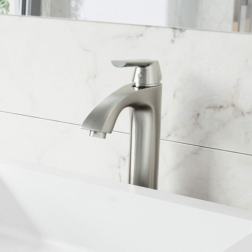 VIGO Linus Single-Handle Single-Hole Mount Vessel Bathroom Sink Faucet, 12-Inch, Brushed Nickel, Modern Design, Solid Brass, 1.2 GPM WaterSense & Ceramic Disc Valve, Corrosion-Resistant