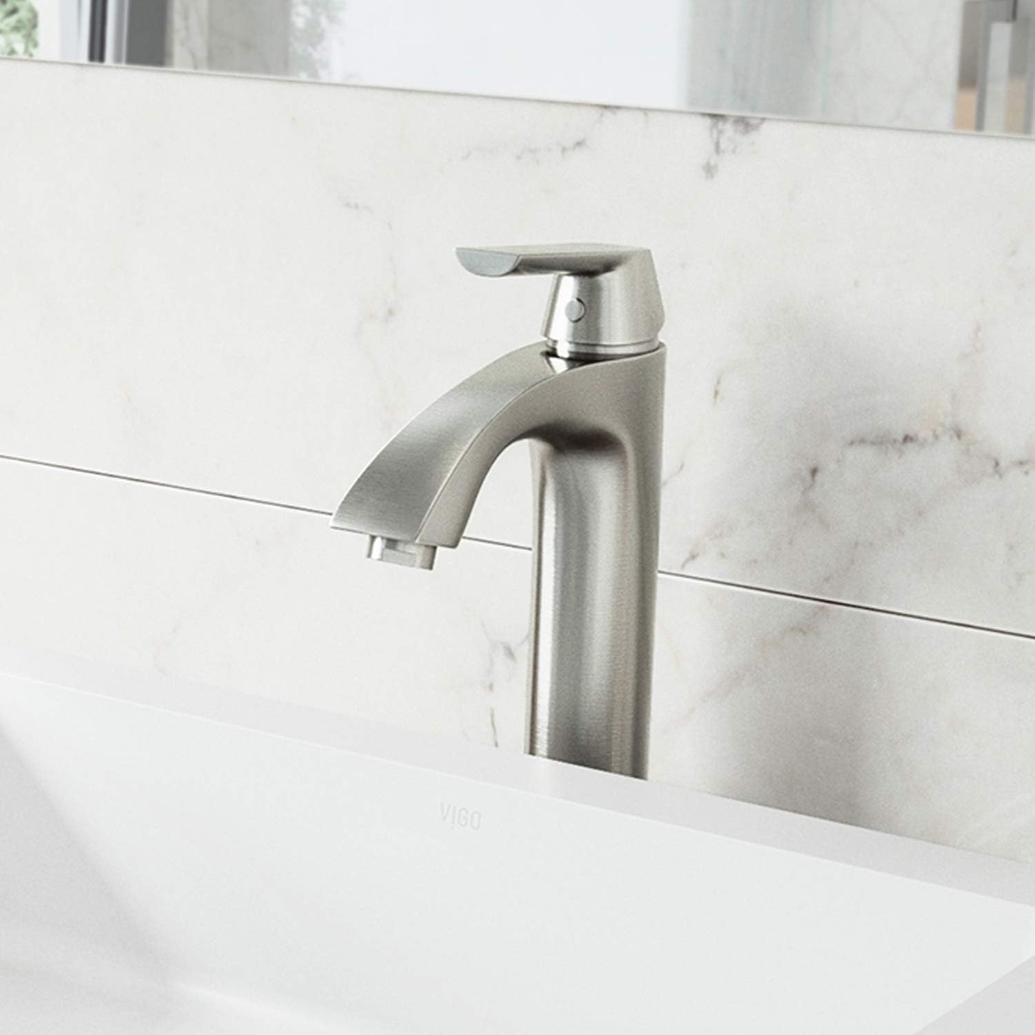 VIGO Linus Single-Handle Single-Hole Mount Vessel Bathroom Sink Faucet, 12-Inch, Brushed Nickel, Modern Design, Solid Brass, 1.2 GPM WaterSense & Ceramic Disc Valve, Corrosion-Resistant
