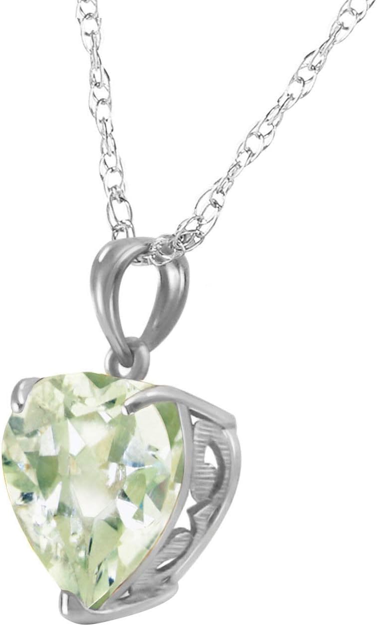 Galaxy Gold GG 3.1 Carat 14k Solid Gold Necklace with Natural Heart Shaped 10 mm Green Amethyst