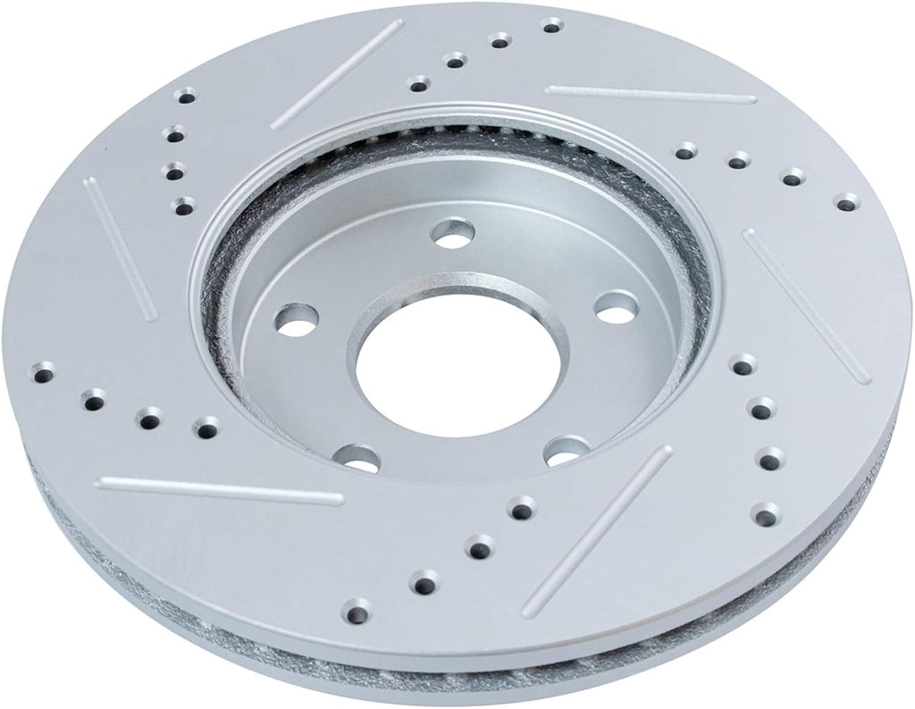 TRQ Performance Front Brake Pad and Rotor Kit Caliper Ceramic Vented Slotted Drilled G-Coated Compatible with 2006-2011 Chevrolet HHR