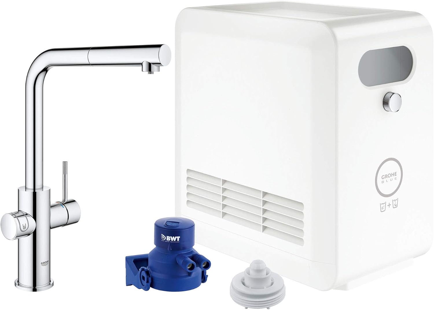 GROHE 31608002 Blue Single-Handle Pull-Out Kitchen Faucet Single Spray with Chilled & Sparkling Water, 1.75 GPM