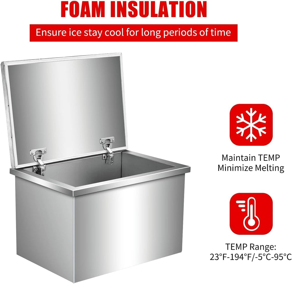 Commercial Stainless Steel Drop-in Ice Bin Chest – Insulated Bar Ice Well for Beverage Service