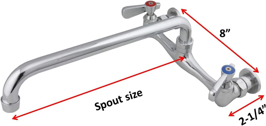 8' Wall Mount Commercial Compartment Sink Faucet with 16' Swivel Spout for Restaurant Kitchen, NSF Approved