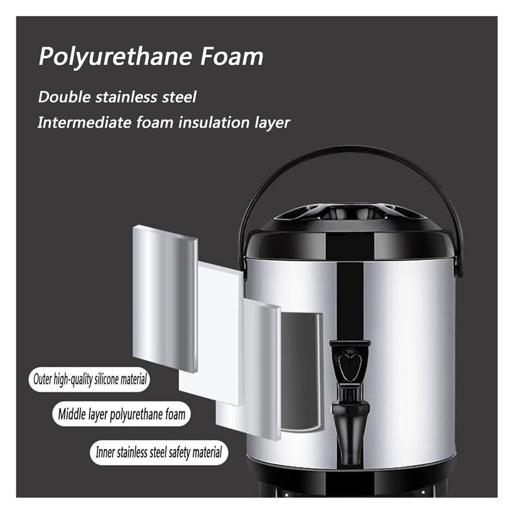 Commercial Hot Water Dispenser, 6-12L Insulated Stainless Steel Water Urn with Faucet, Portable Heat Retention Barrel for Coffee, Tea, Milk Tea, Office, Cafe, Events