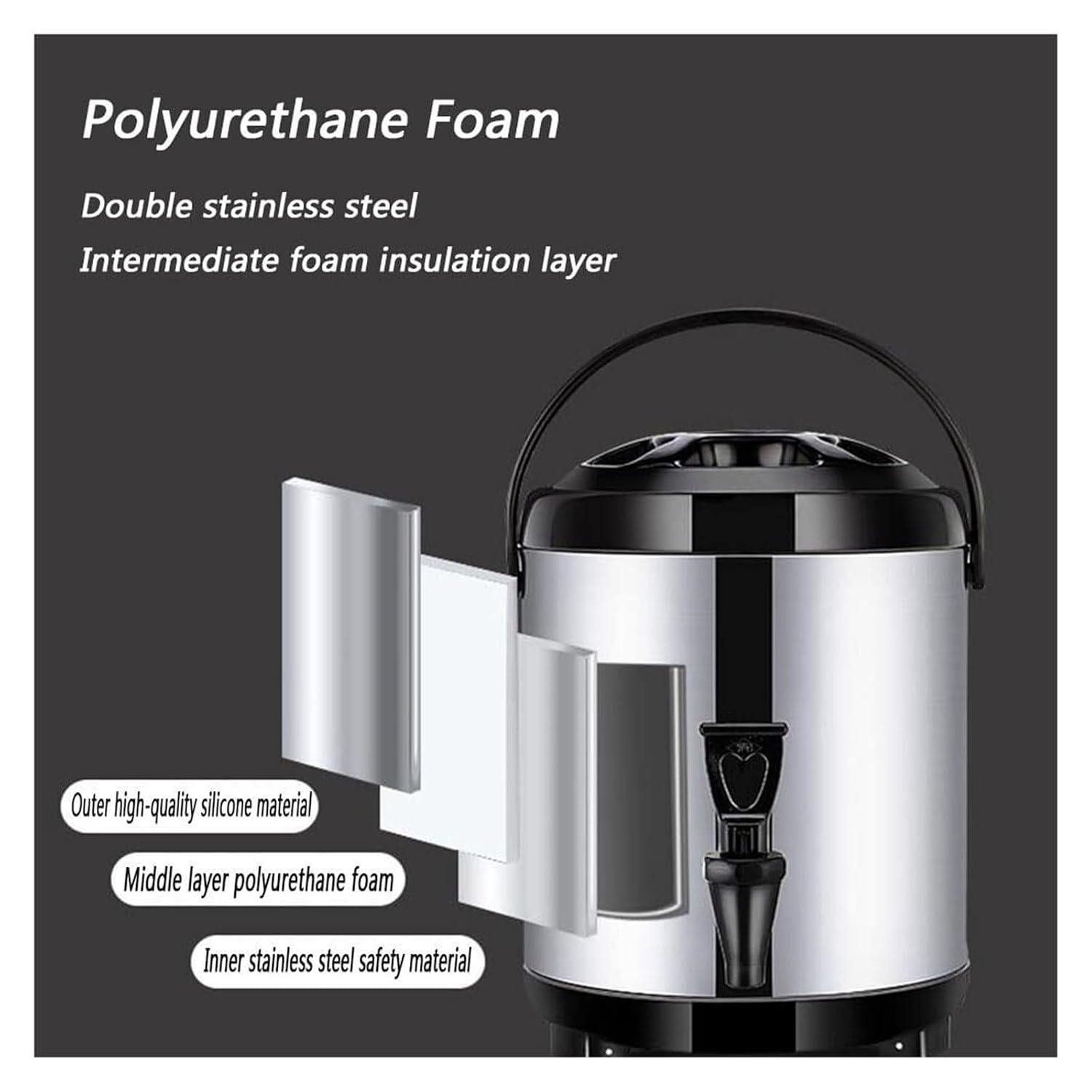 Commercial Hot Water Dispenser, 6-12L Insulated Stainless Steel Water Urn with Faucet, Portable Heat Retention Barrel for Coffee, Tea, Milk Tea, Office, Cafe, Events