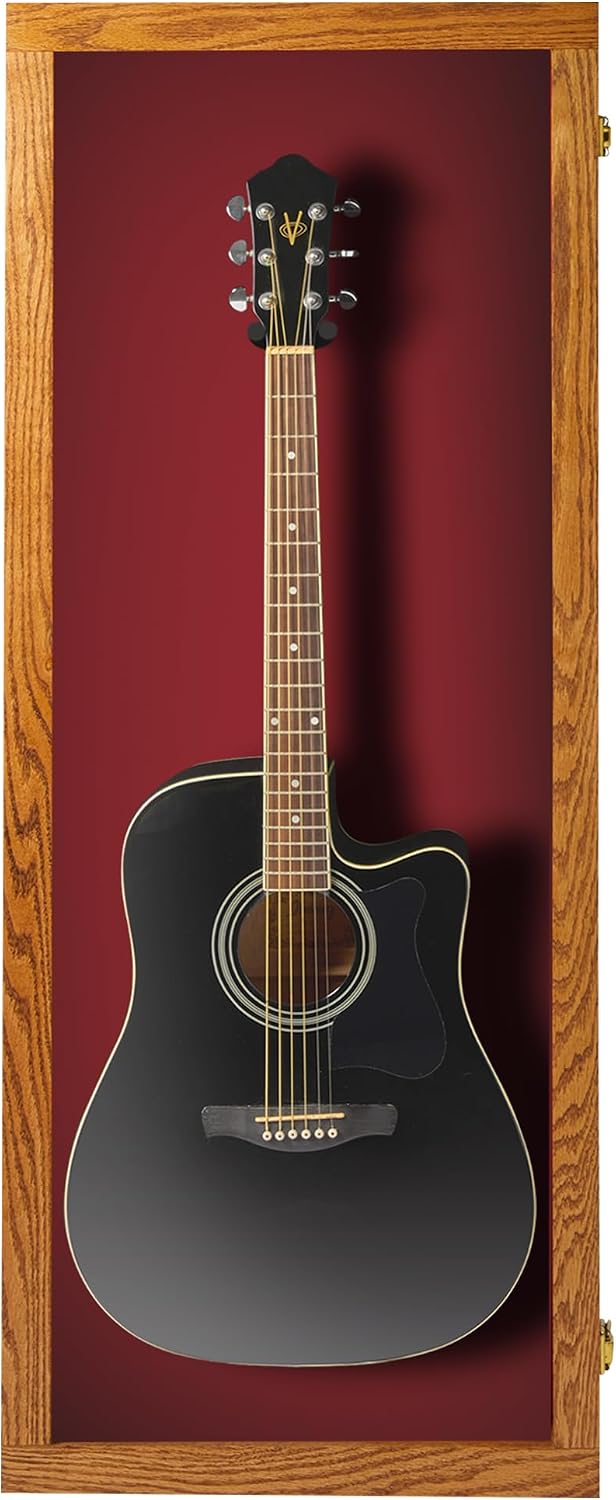 PENNZONI Acoustic Guitar Display Case - Acrylic Acoustic Guitar Case - Guitar Display Case Wall Mount, Guitar Wall Case Made from Hardwood Frame & Clear Acrylic | Natrual Oak