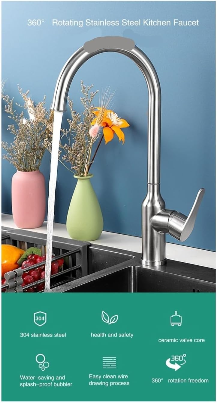 Stainless Steel Kitchen Faucet Black Brushed Kitchen Sink Mixer 360 Degree Rotate Hot Cold Water(1)