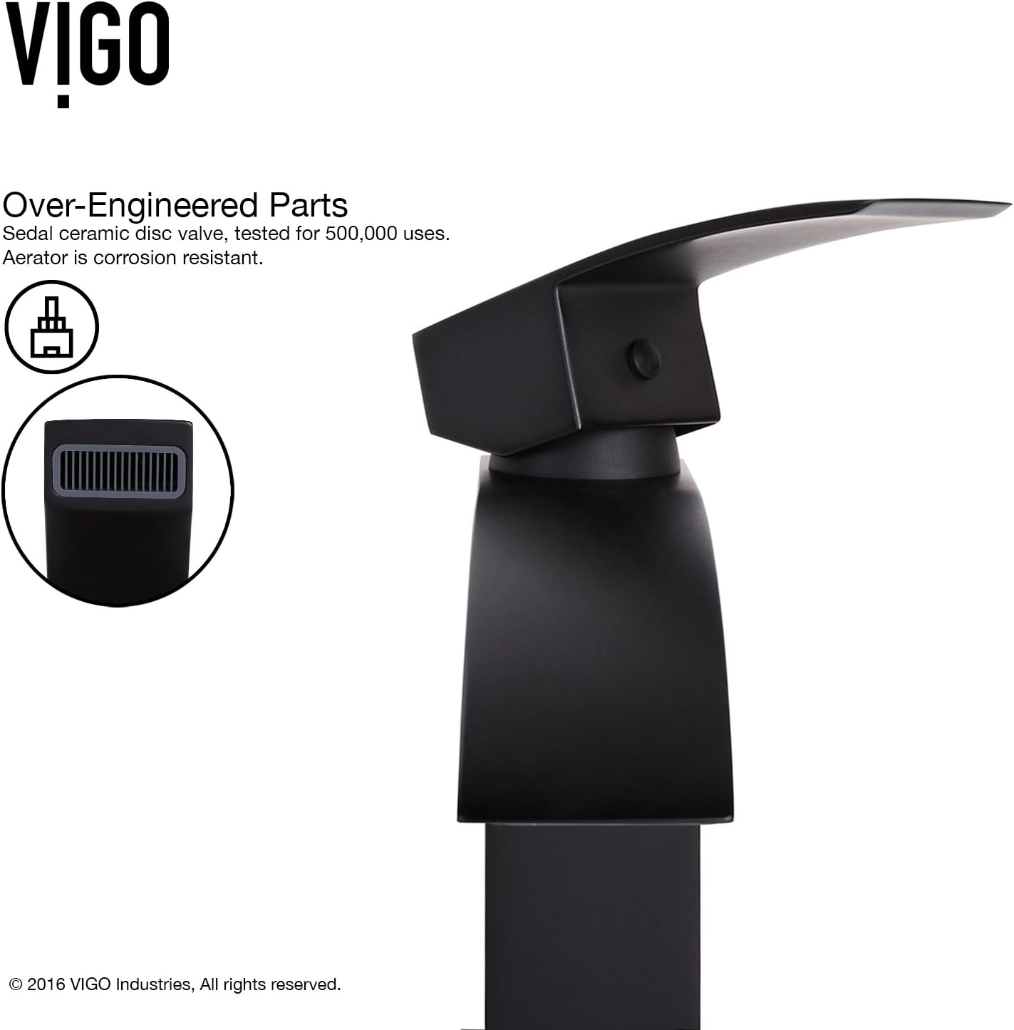 VIGO Satro Waterfall Single-Handle Single-Hole Mount Bathroom Sink Faucet, 7-Inch, Matte Black, Modern Design, Solid Brass, 1.2 GPM WaterSense & Ceramic Disc Valve, Corrosion-Resistant