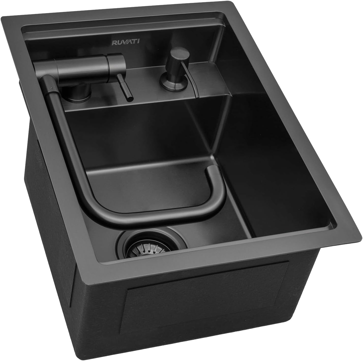 Ruvati 20 inch Gunmetal Black Stainless Steel RV Sink With Concealed Faucet and Soap Dispenser - RVH8272BL