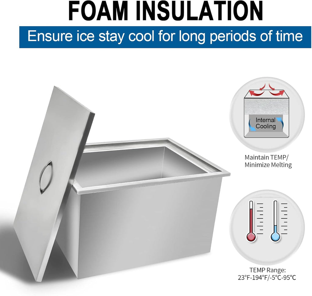 Commercial Stainless Steel Drop-in Ice Bin Chest – Insulated Bar Ice Well for Beverage Service