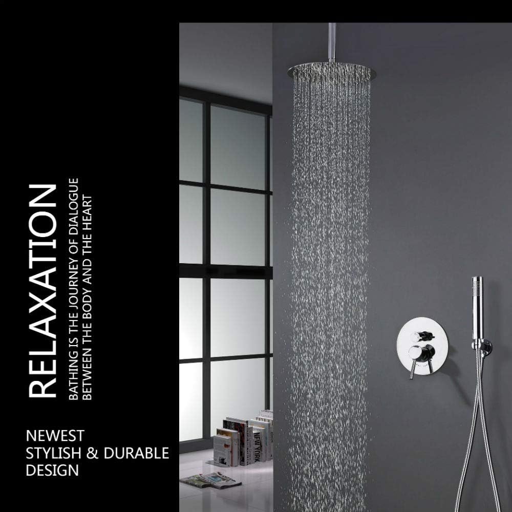 Ceiling Shower System, Chrome Shower Fixture Has 12 Inch Rain Shower Head with Handheld, All Metal Shower Faucet Sets Complete with Brass Valve