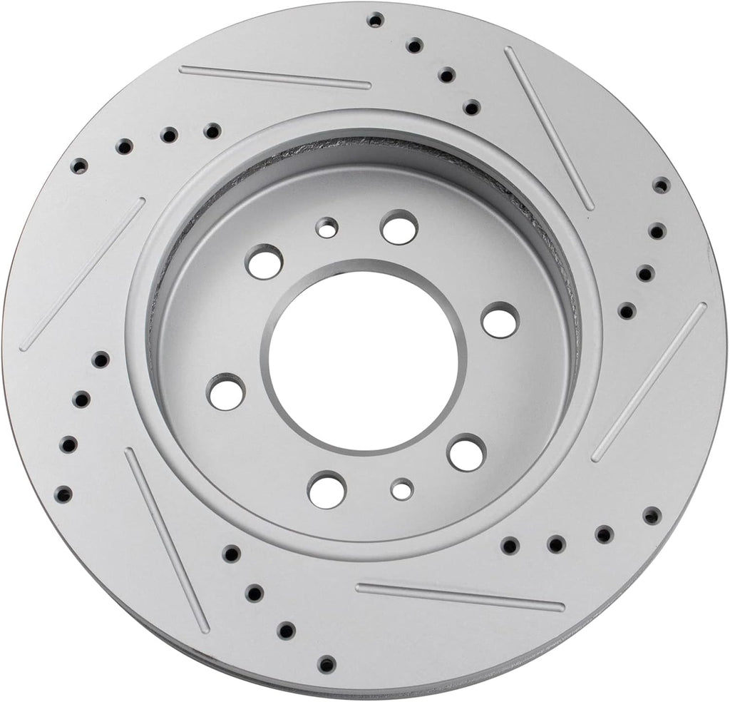 TRQ Performance Front Brake Pad and Rotor Set Ceramic G Coated Drilled Slotted Vented Rotors Compatible with 2009 Ford F-150