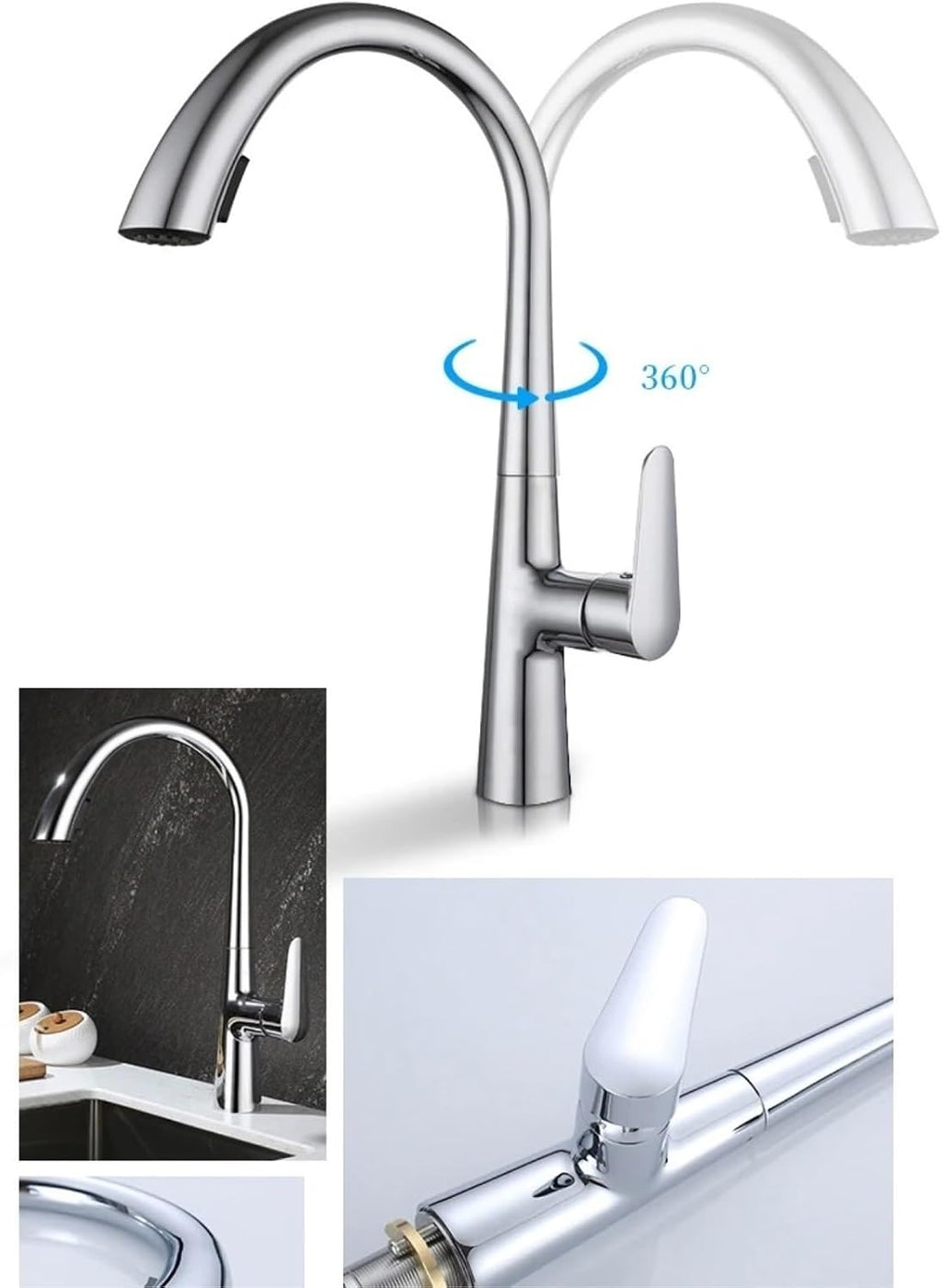 Kitchen Faucet Pull Out Tap Household Sink Washbasin Cold and Hot Water Mixer(Black)
