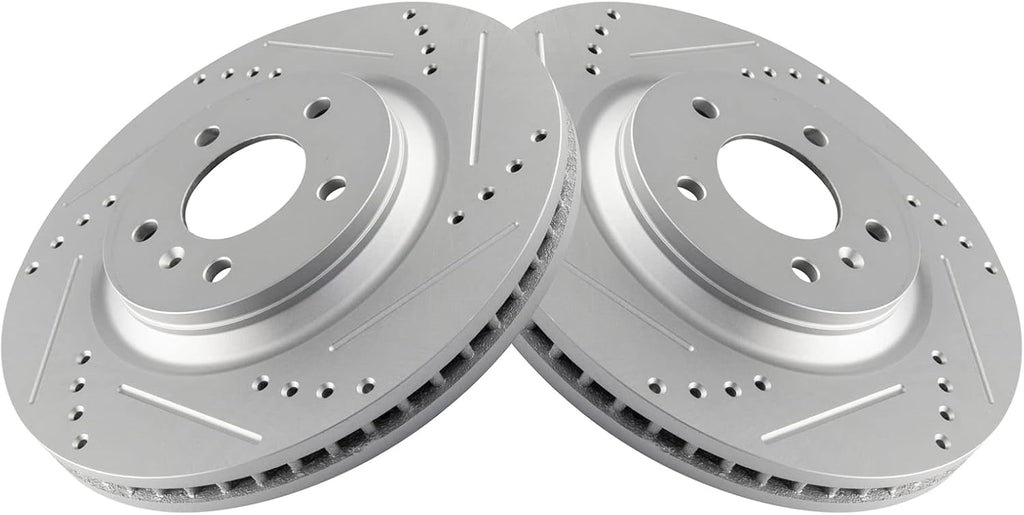 TRQ Performance Front Brake Pad & Rotor Kit Ceramic Premium G-Coated Slotted X Drilled Compatible with 2008-2009 Buick LaCrosse