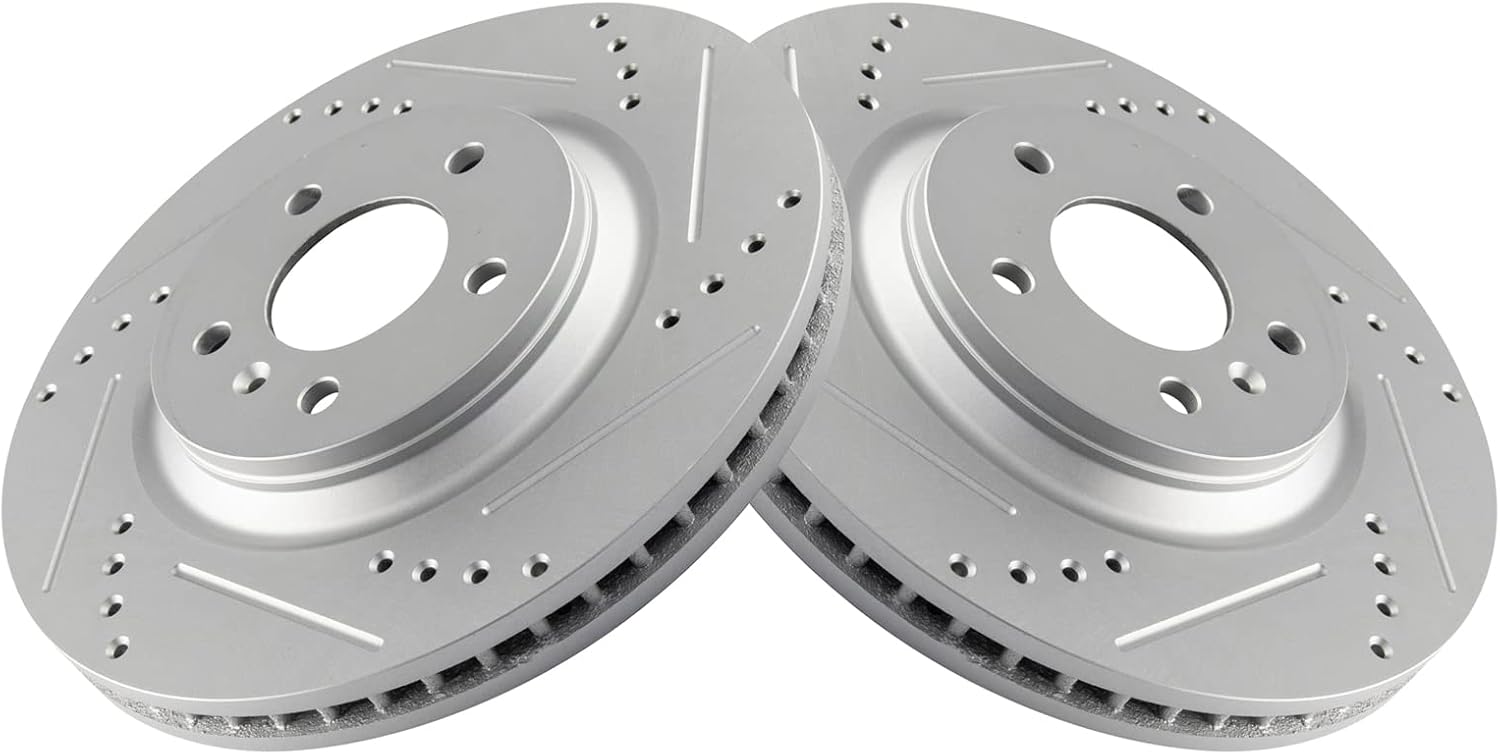 TRQ Performance Front Brake Pad & Rotor Kit Ceramic Premium G-Coated Slotted X Drilled Compatible with 2008-2009 Buick LaCrosse