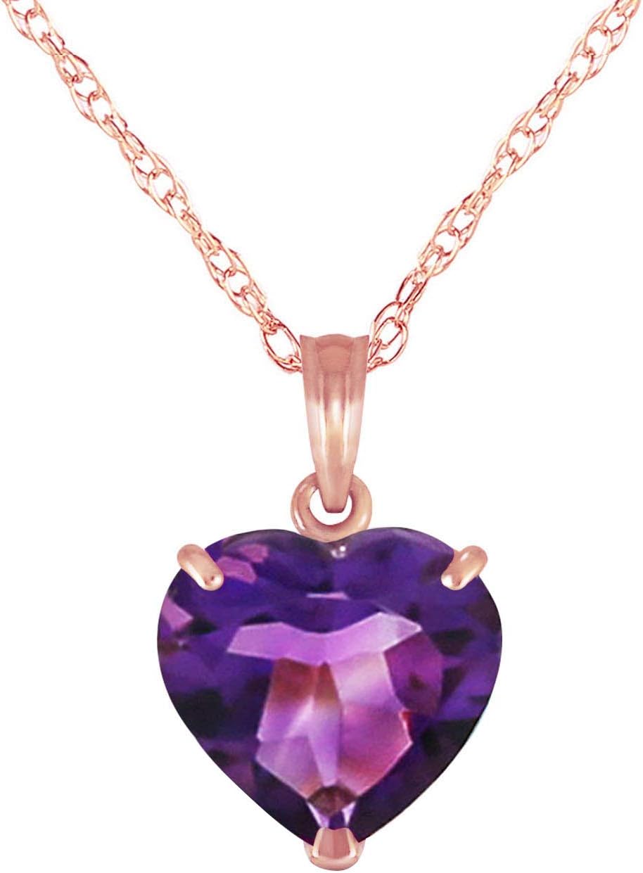Galaxy Gold GG 3.1 Carat 14k Solid Gold Necklace with Natural Heart Shaped 10 mm Amethyst
