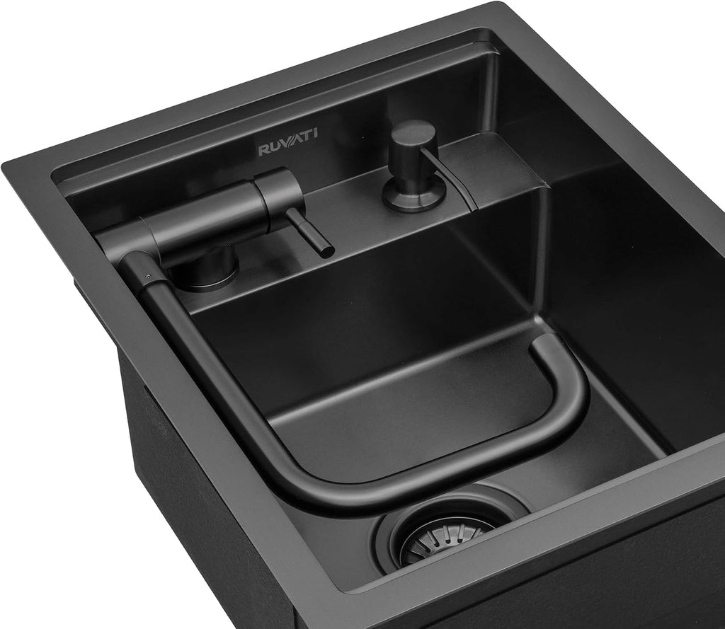 Ruvati 20 inch Gunmetal Black Stainless Steel RV Sink With Concealed Faucet and Soap Dispenser - RVH8272BL