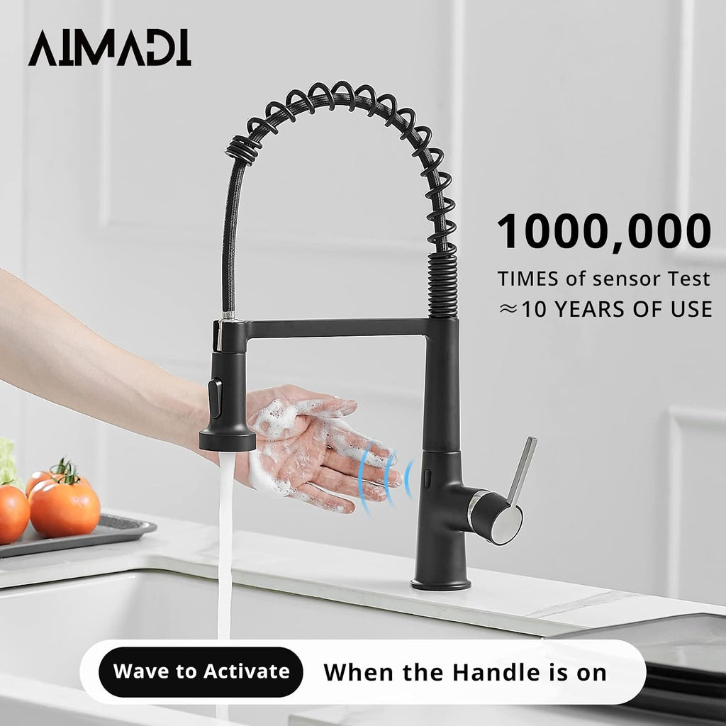 AIMADI Touchless Kitchen Faucet with Pull Down Sprayer, Sensor Smart Hands-Free Single Handle Spring Matte Black Kitchen Faucets, Motion Sensor Sink Faucet with Pull Out Sprayer