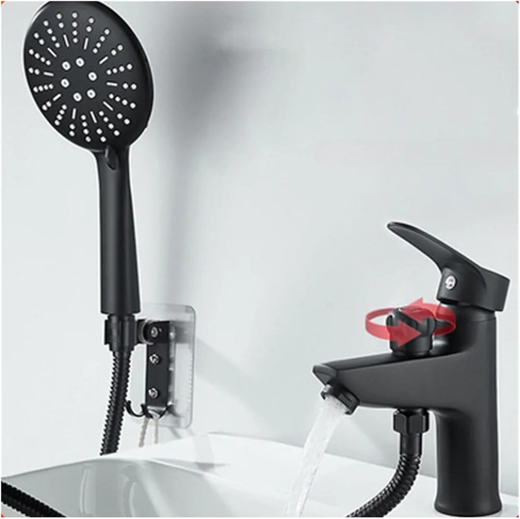 Brass Bathroom Basin Single Handle Sink hot and Cold Water Mixing Valve Nozzle Bathtub Faucet (Black Faucet Set3)