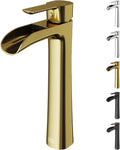VIGO Niko Waterfall Single-Handle Single-Hole Mount Vessel Bathroom Sink Faucet, 11-Inch, Matte Brushed Gold, Modern Design, Solid Brass, 1.2 GPM WaterSense & Ceramic Disc Valve - VG03024MG