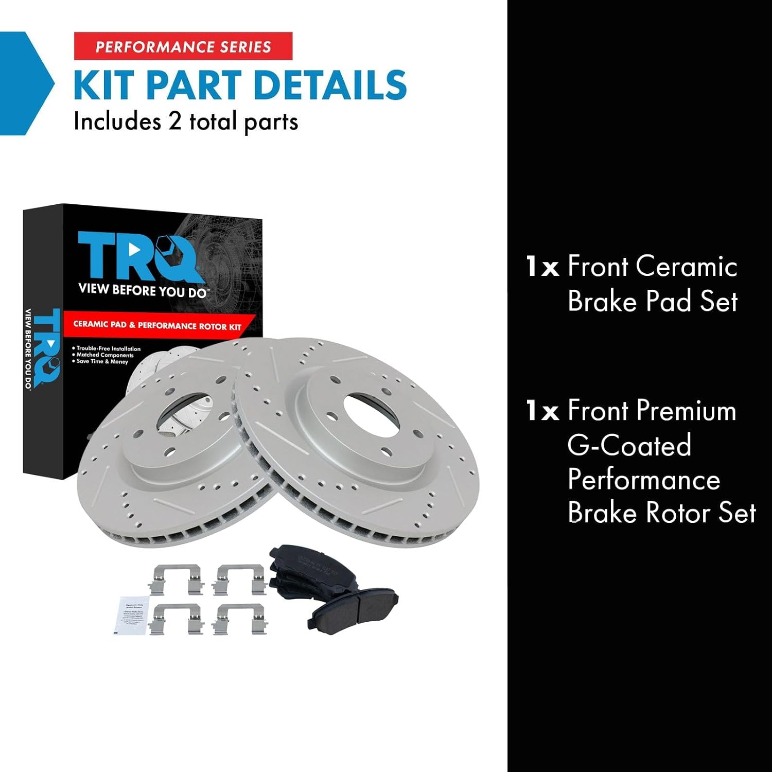 TRQ Performance Front Brake Pad and Rotor Set Ceramic Coated Drilled Slotted Vented Rotors Compatible with 2008-2013 Nissan Rogue 2014-2015 Rogue Select 2007-2008 Sentra
