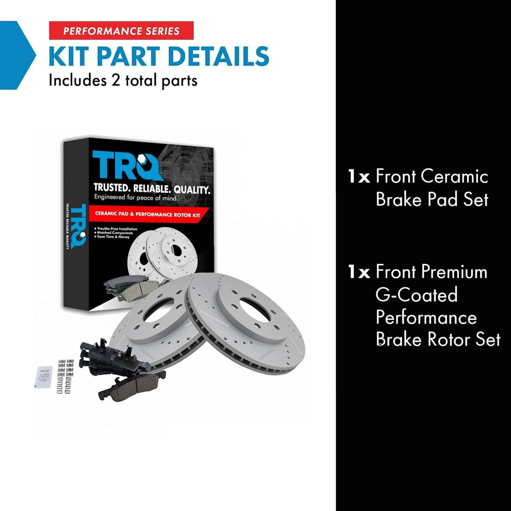 TRQ Performance Front Brake Pad and Rotor Set Ceramic G Coated Drilled Slotted Vented Rotors Compatible with 2003-2006 Ford Expedition Lincoln Navigator