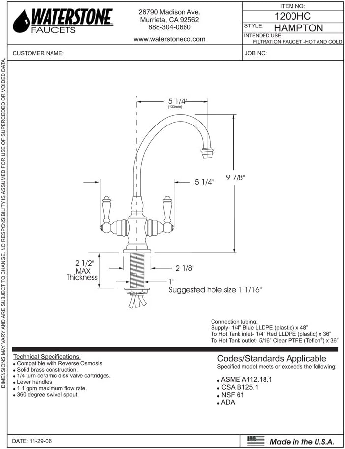 Waterstone 1200HC-SG Hampton Hot and Cold Filtration Faucet - Lever Handles Satin Gold