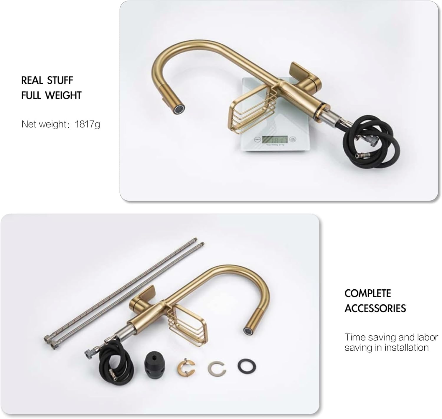 Single Handle Kitchen Faucet with Dual Function Cleaning and Basket Tap for Hot and Cold Sink(Brushed Nickel)