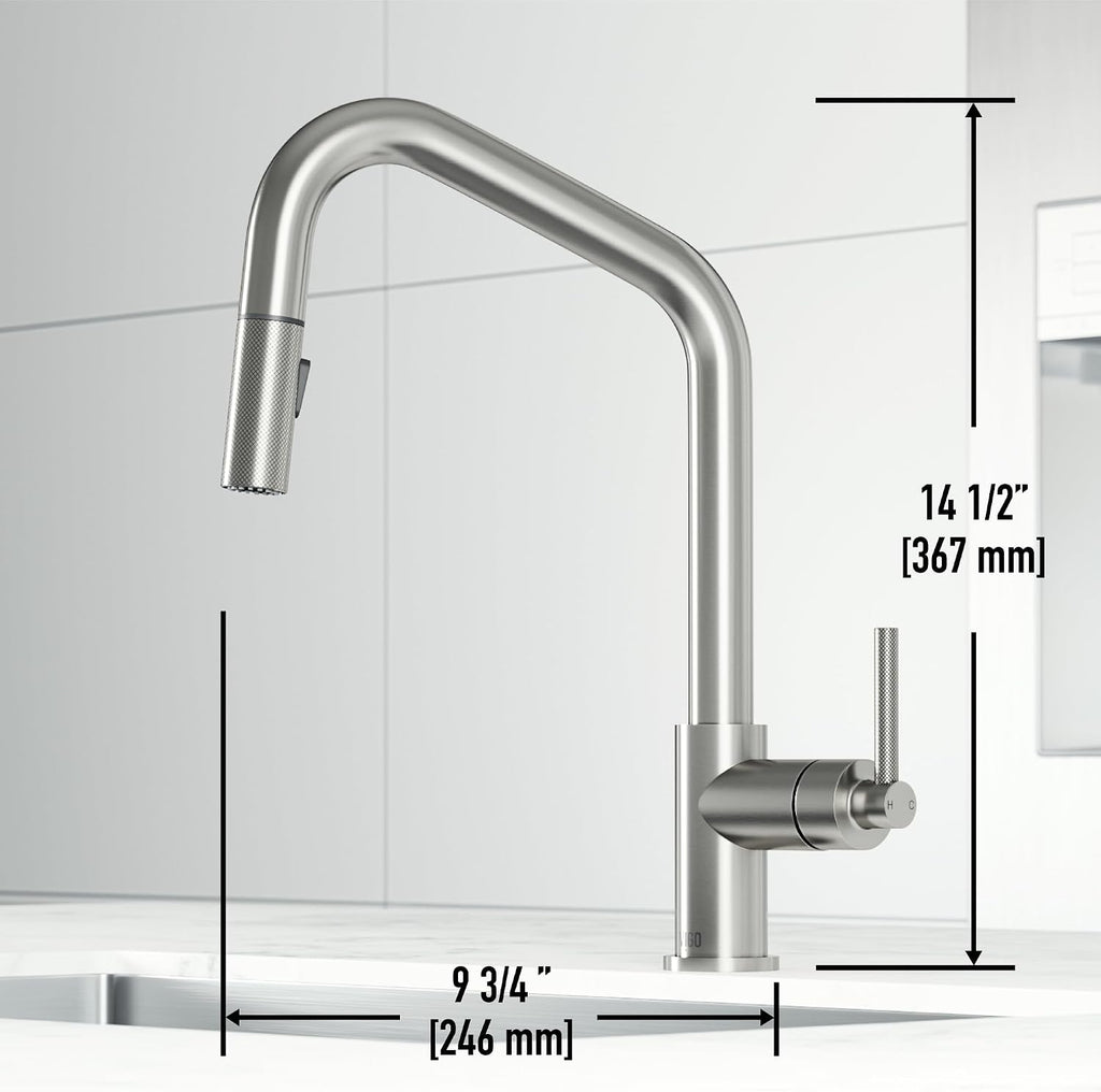 VIGO Utopia 15'' H Single Handle Pull-Down Sprayer Kitchen Bar Faucet in Stainless Steel-VG02038ST