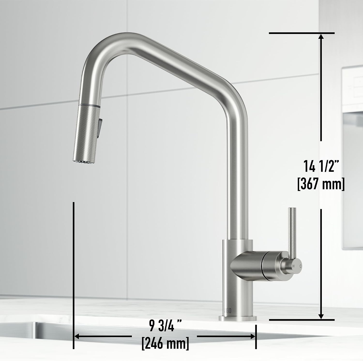 VIGO Utopia 15'' H Single Handle Pull-Down Sprayer Kitchen Bar Faucet in Stainless Steel-VG02038ST