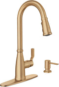 Moen 87071BZG Nolia One-Handle Pull-Down Kitchen Faucet with Power Boost, Soap Dispenser Included, High Arc, 1 or 3 Hole Installation, Brushed Gold