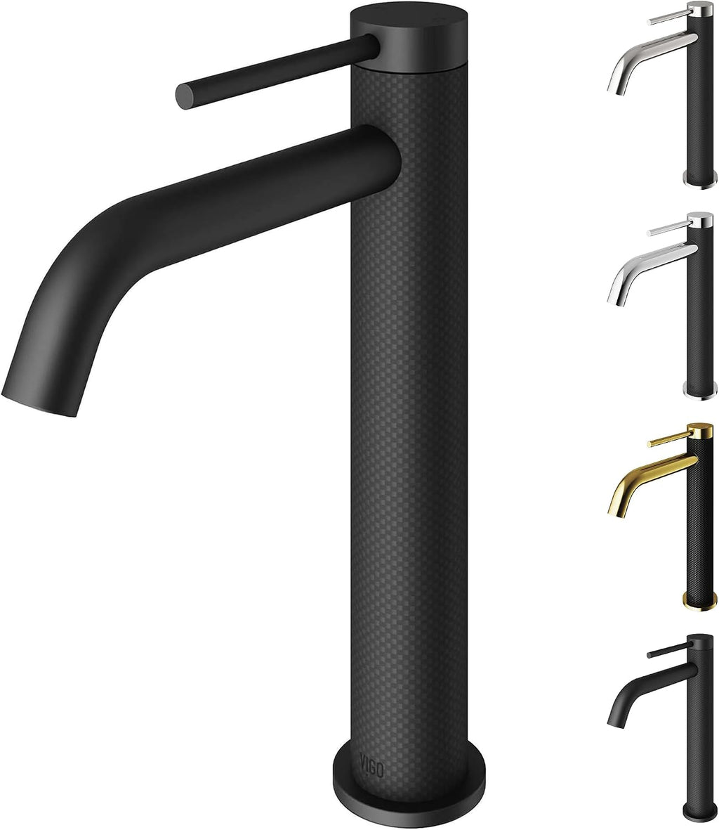 VIGO Lexington Single-Handle Single-Hole Mount Vessel Bathroom Sink Faucet, 10-Inch, Matte Black, Modern Design, Solid Brass, 1.2 GPM WaterSense & Ceramic Disc Valve, Corrosion-Resistant