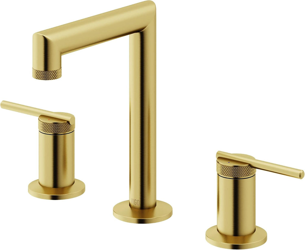 VIGO Sterling Two-Handle Three-Hole Mount Widespread Bathroom Sink Faucet, 7-Inch, Matte Brushed Gold, Modern Design, Solid Brass, 1.2 GPM WaterSense & Ceramic Disc Valve, Corrosion-Resistant