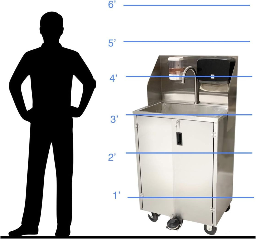 Pro Series Portable Handwashing Sink – All Stainless Steel, Indoor Outdoor, 5 Gallon (19L) Water Tanks, Wheels, Soap and Towel Dispensers, Gooseneck Faucet
