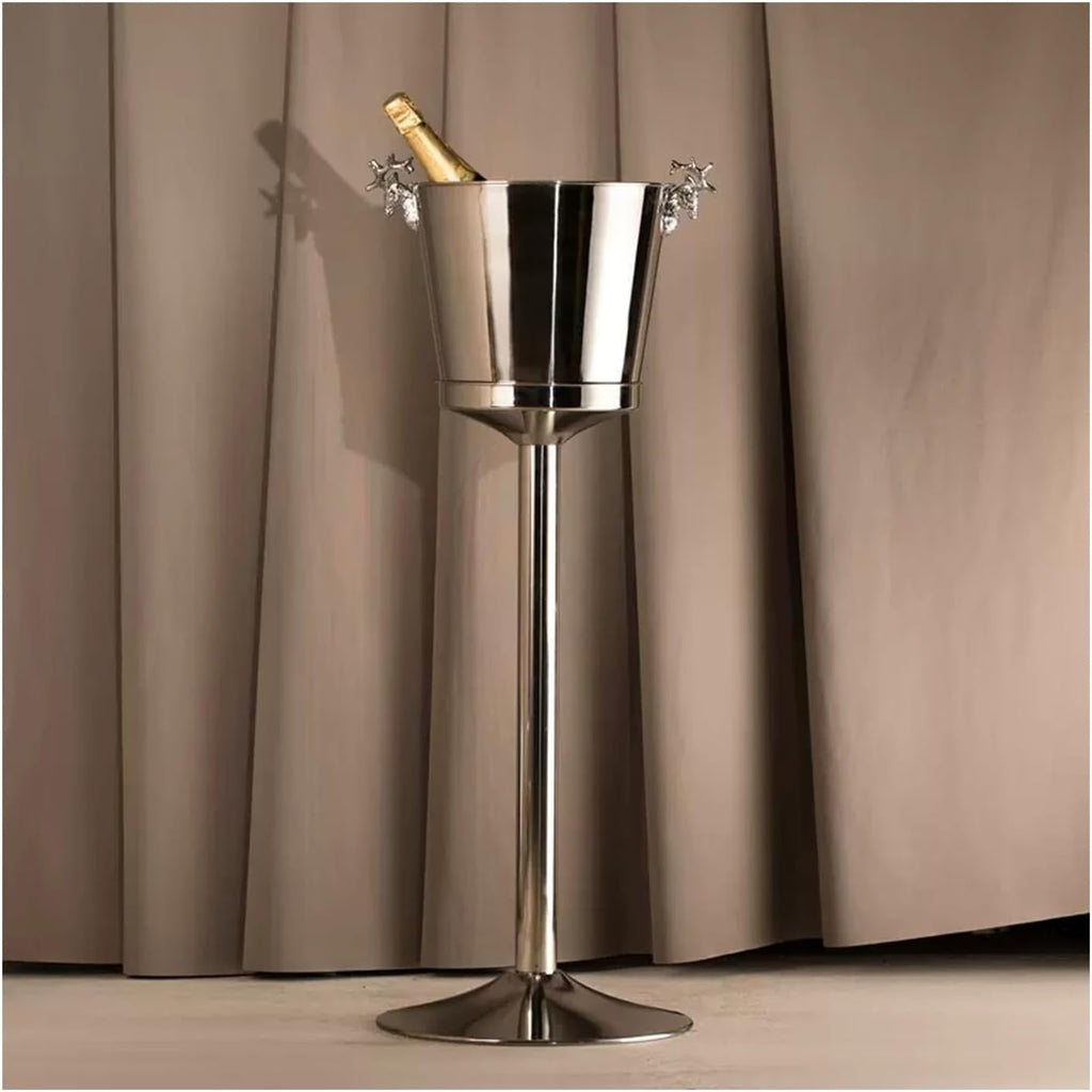 Keep Ice Frozen Longer Large Stainless Steel Free Standing Wine Chiller Coolers and Cellar with Ice Bucket Kitchen Bar Wares for parties(Silver)