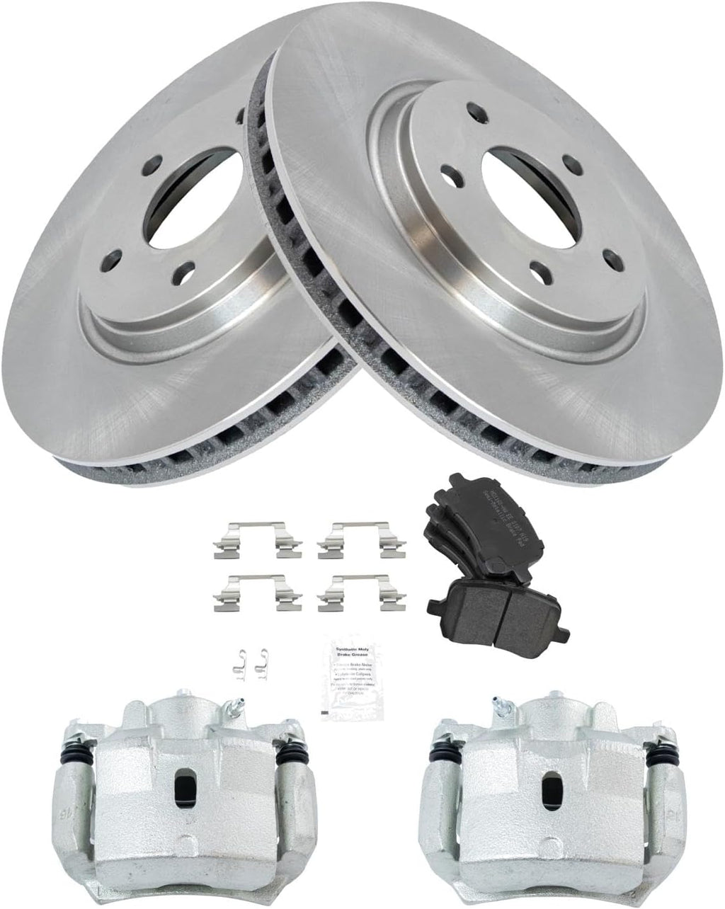 TRQ Front Brake Pad and Rotor Set Semi Metallic Vented Rotors Calipers Compatible with 2007-2012 Chevrolet Malibu 2007-2010 Pontiac G6 2007-2009 Saturn Aura