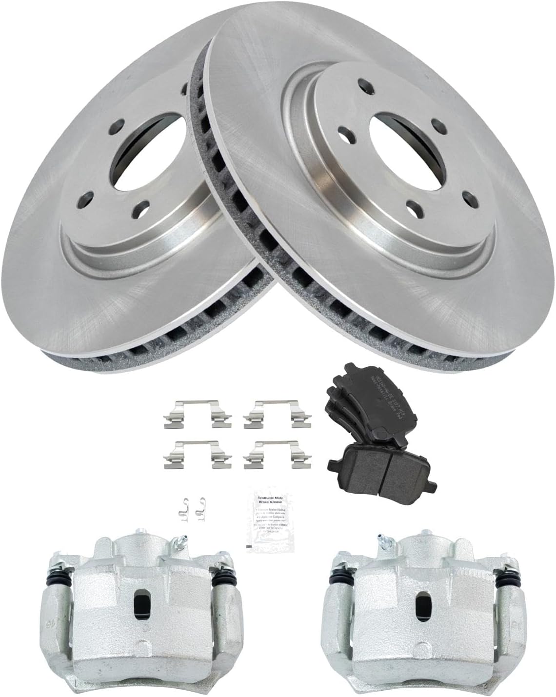 TRQ Front Brake Pad and Rotor Set Semi Metallic Vented Rotors Calipers Compatible with 2007-2012 Chevrolet Malibu 2007-2010 Pontiac G6 2007-2009 Saturn Aura