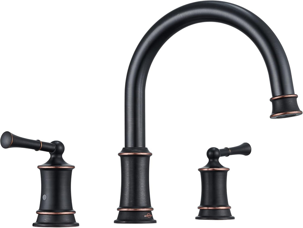 Oil Rubbed Bronze Roman Tub Faucet, Antique Bathtub Faucet Set 3 Hole, High Flow Bath Tub Faucet 12-16 inch Widespread, Solid Brass Tub Filler 2 Handle 360° Swivel Spout Rough-in Valve(B2307-ORB)