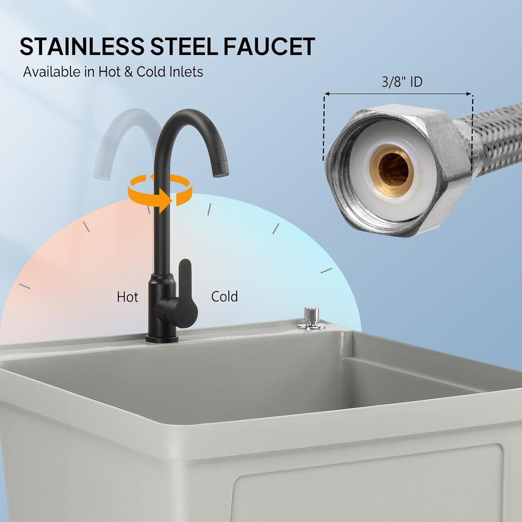 VINGLI Utility Sink Laundry Tub for Washing Room, Freestanding Utility Sink with Stainless Steel Faucet (23.6'W×23.6'D×36.2'H, Grey)