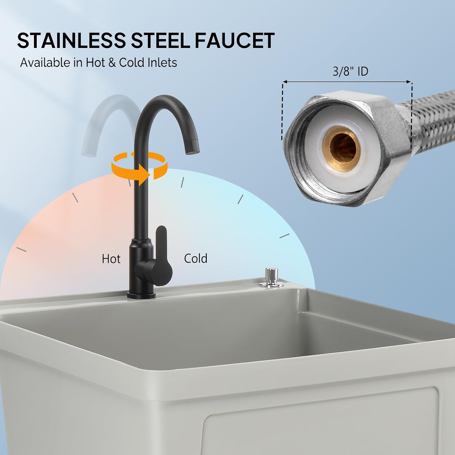 VINGLI Utility Sink Laundry Tub for Washing Room, Freestanding Utility Sink with Stainless Steel Faucet (23.6'W×23.6'D×36.2'H, Grey)